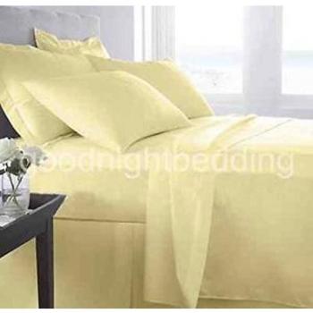 Sábana bajera con 2 fundas de almohada 300 hilos color amarillo 100% algodón egipcio