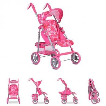 Moni Puppenwagen Stars 9351, faltbar mit verstellbarer Rückenlehne und Schiebegriffen pink