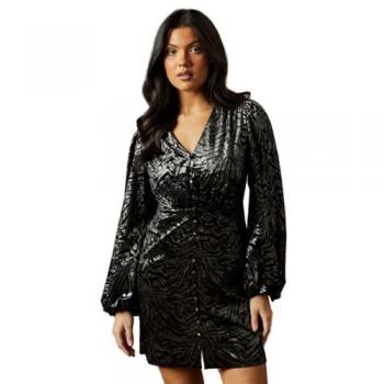 Oasis Occasion Velvet Balloon Sleeve Mini Dress