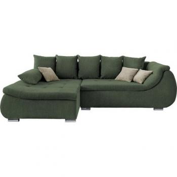 Perallo L‑Form Ecksofa von INOSIGN – 3 Gratis-Zierkissen + 1 kostenloses Armlehnenkissen, moosgrün, 275 × 96 × 165 cm