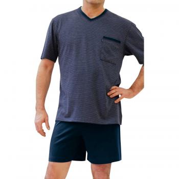 Herren Pyjama Kurz in Blau, V‑Ausschnitt, 58 (Ammann)