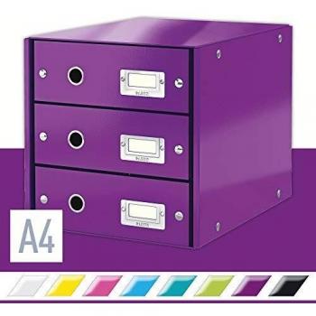 Leitz WOW Click & Store Drawer Cabinet 3 Drawers A4 Purple