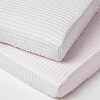Pink Cotton Stripe Fitted Cot Bed Sheets