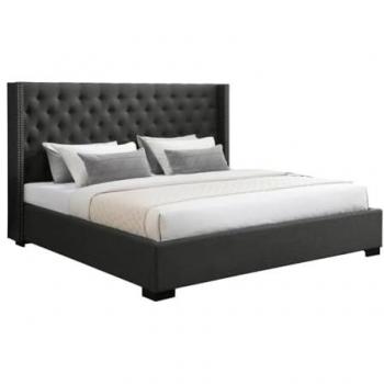 Letto con spazio di archiviazione integrato 200x200 cm, testata in tessuto grigio trapuntato – MASSIMO