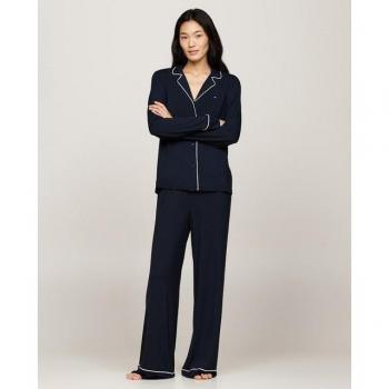 Pijama de microfibra Tommy Hilfiger azul oscuro, manga larga, corte relajado, talla XL