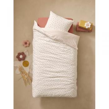 Parure housse de couette Fleurs et Rayures en coton rose