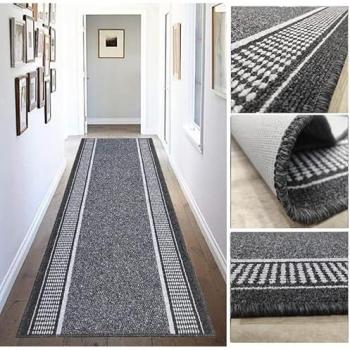 Alfombra para Pasillo 67x400 cm en Tonos Taupe y Antracita