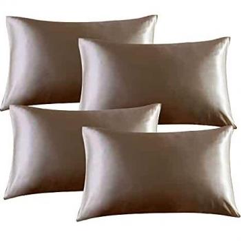 Bedsure Satin Pillowcase Set for Hair and Skin, Pack of 4, Standard Size (50 x 75 cm), Beige