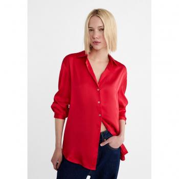 Reverskragen-Satinbluse in Rot, Größe M – Stradivarius