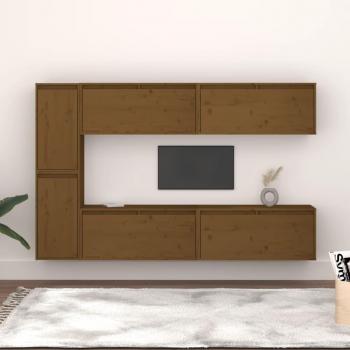 Mobili Porta TV 6 pz in Legno Massello di Pino Miele