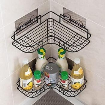 No‑Hole Bathroom Corner Shelves – Stainless Steel Adhesive Organizer