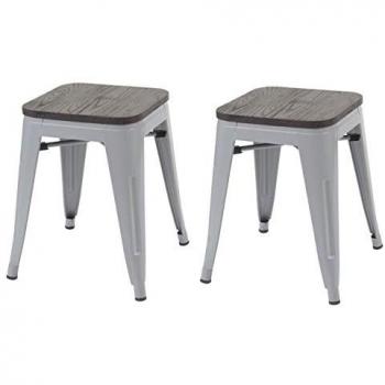 Graues Metalldesign Hocker‑Set – 2er Pack mit Holz­Sitz