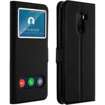 Sacoche Avizar Pocophone F1 cuir écologique double fenêtre noire support intégré