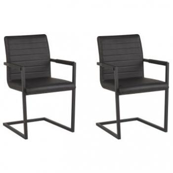 Chaise d’office en cuir PU noir, pieds noirs, pack double – design Beliani