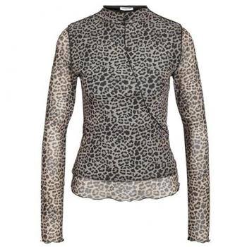 Noisy May Steffi High Neck Mesh Oatmeal Leo Top