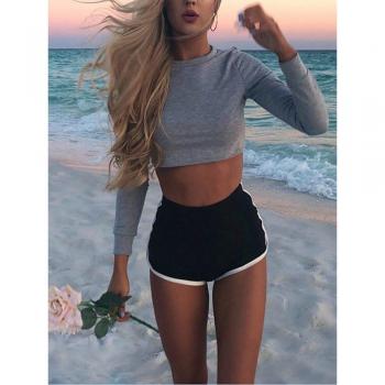 Women’s Side Split Beach Shorts with Elastic Waist and Contrast Details