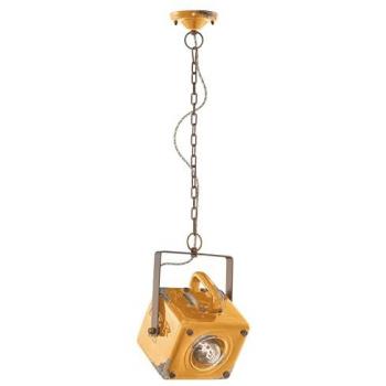 Antike Keramik-Pendelleuchte mit Metallrahmen, E27, max. Höhe: 95 cm, gelbes Shabby-Look Design