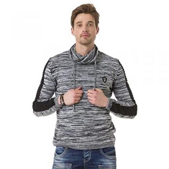 Herrenlangarm-Pullover „Schalkragen“ – CIPO & BAXX, Schwarz/Grau, S