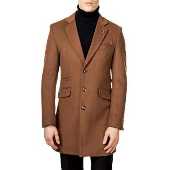 XPOSED Men’s NATE Wool Blend Long Coat – Camel, 48