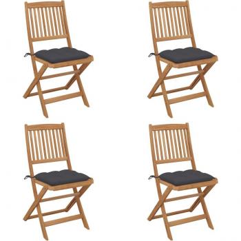 Lot de 4 Chaises Pliantes en Bois d'Acacia avec Coussins