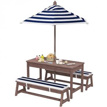 Mobilier de jardin enfant AIYAPLAY rayé bleu marine et blanc