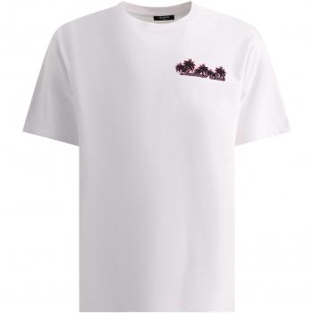 Balmain DH1EG000GD82GCS Men's T-Shirt in White with Palm Tree Design, Size L