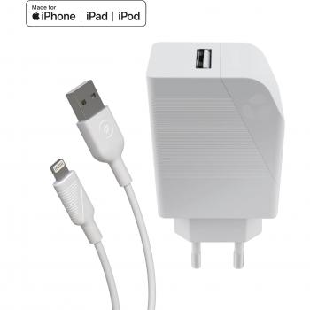Muvit for Change Cargador de Pared USB 2.4A 12W + Cable Lightning MFI 1.2m Blanco
