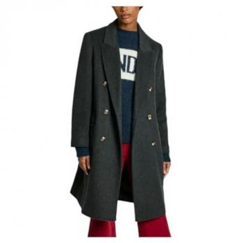 Abrigo largo de mujer Pepe Jeans Beth gris con cierre de doble botonadura y tejido impermeable