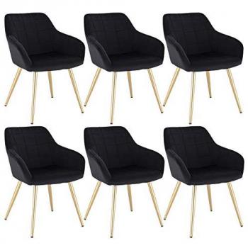 6 Chaises de Salle à Manger en Velours Noir avec Accoudoirs
