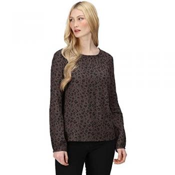 Regatta Women's Hadria Curved Hem Long Sleeve Blouse, Black Animal Print, Size 10 UK