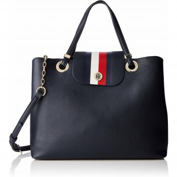 Tommy Hilfiger Damen My Tommy Satchel Umhängetasche, Blau (Corporate) 18x30x36 cm