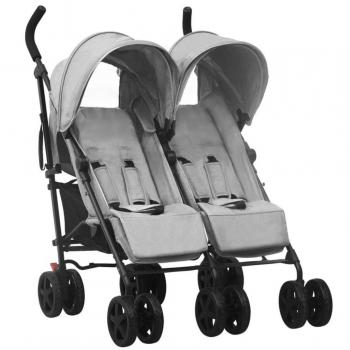 Poussette double pour bébé gris clair
