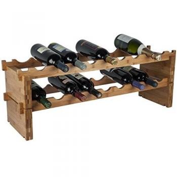 Bamboo Wine Rack, 2 Tiers, Black, Ready‑to‑Assemble