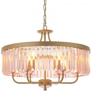 Merano Lighting Ascoli 6 Light Ceiling Pendant Champagne Paint & Rose Pink Cut Glass