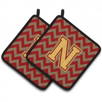 Chevron Garnet and Gold HOL Letter N Pot Holders by Caroline's Treasures