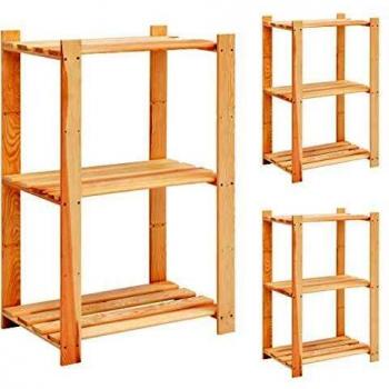 VidaXL Solid Pinewood 3-Tier Storage Shelves, 60x38x90 cm, Set of 3, 150 kg Weight Limit