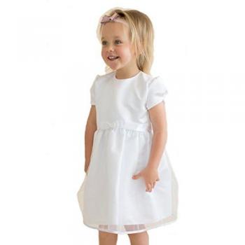 Vestito Jana per battesimo con fiocco in raso bianco