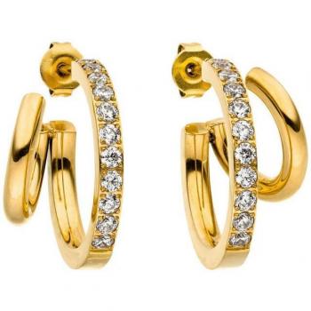 Purelei Doppelglitzer Creolen – Gold & Kristallweiß