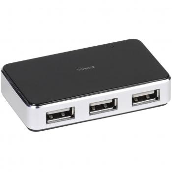 Vivanco 4 Porte Hub USB 2.0 con Alimentatore, Nero e Argento
