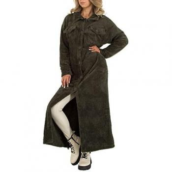 Ital-Design Strickmantel Damen Freizeit Dunkelgrün