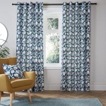 Teal Floral Eyelet Curtains