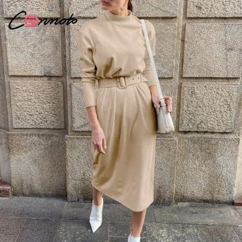 Stilvolles Conmoto Nacken-Winterkleid – Midi-Länge, langarmig