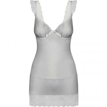 Obsessive Engel‑Kostüm: Babydoll mit Spitze, Petits Volants, Weiß, S/M