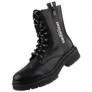 Schnürstiefel DOCKERS BY GERLI, Damen, Gr. 37, schwarz, Lederimitat, modisch, Schuhe, Biker Boots, Plateau Stiefel mit modischem Textilband