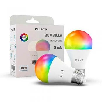 Bombilla Led Inteligente Wifi FLUX'S [2 UDS] 10W, E27, Regulable, Luz Cálida, RGB Multicolor, Compatible con Alexa, Echo, Google Home e IFTTT