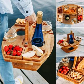 Portable Outdoor Wine Table with Carry Handle
