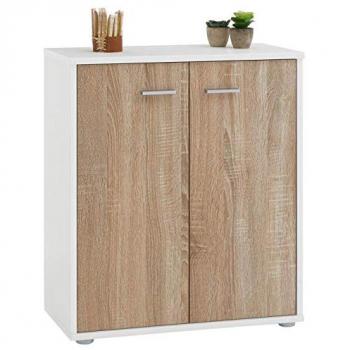 Buffet FIRMIN salle à manger, L 60 cm, blanc et décor chêne sonoma