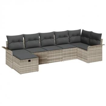 Set de Meubles de Jardin 7 pièces, Coussin Gris Clair, Matériau Rotin Poly