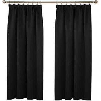 Deconovo Thermal Insulated Pencil Pleat Curtains 66 x 54 Black Two Panels