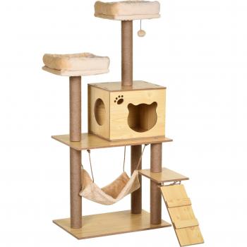 PawHut Cat Tree, 130cm Cat Tree for Indoor, Multi-Level Plush Cat Climbing Tower
